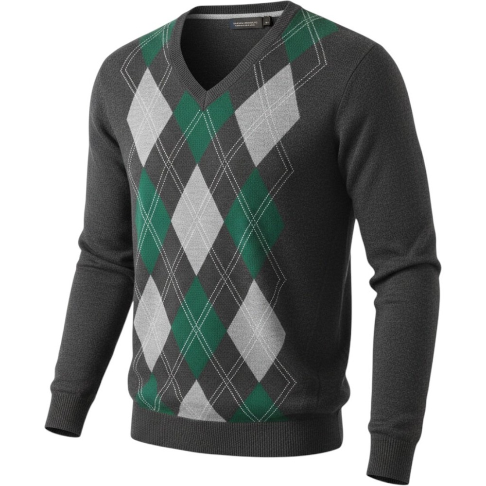 Banana Republic Extra Fine Merino Wool Sweater‎ Men's L Grey Green Argyle V-Neck